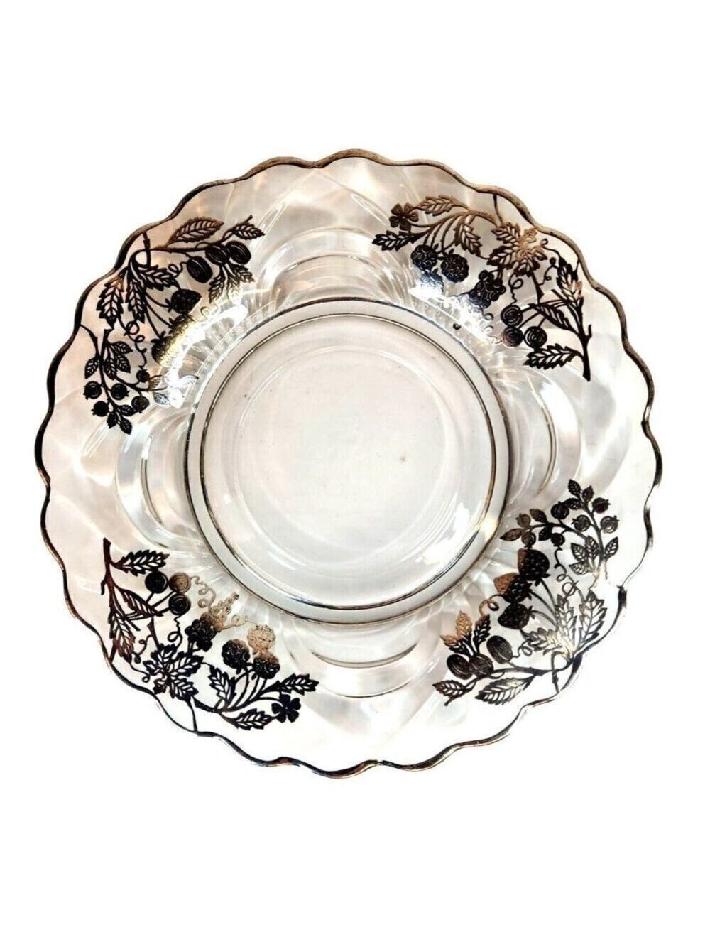 CAMBRIDGE GLASS CAPRICE Sterling Silver Overlay Woodland Berries & Leaves Design